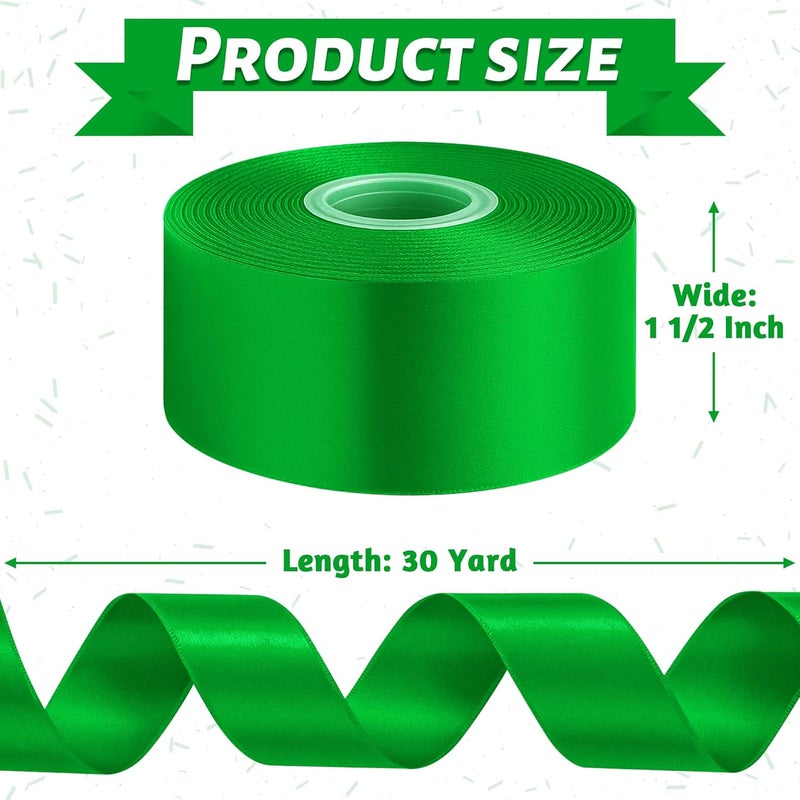 Fullive 1 1/2 Inch Green Ribbon, 30 Yards Green Ribbon for Gift Wrapping for St. Patrick's Day Party Favors, Polyester Christmas Ribbon for Christmas Decorations Wrapping Bouquet Floral Arrangements - Image 2